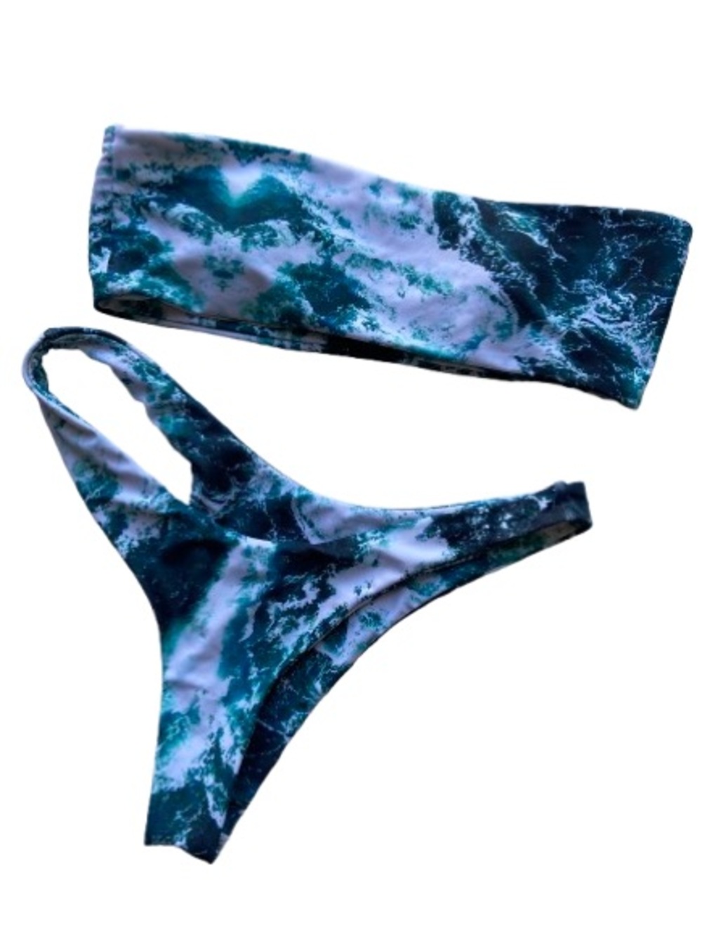 ✨2/$20✨ ZAFUL Green/Blue Marble Print Bandeau Bikini Set